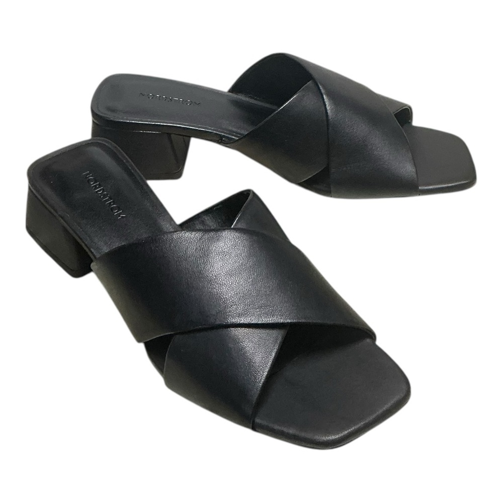 Nordstrom Women’s Black Criss Cross Slide Mules Block Heel Size 6.5 NEW